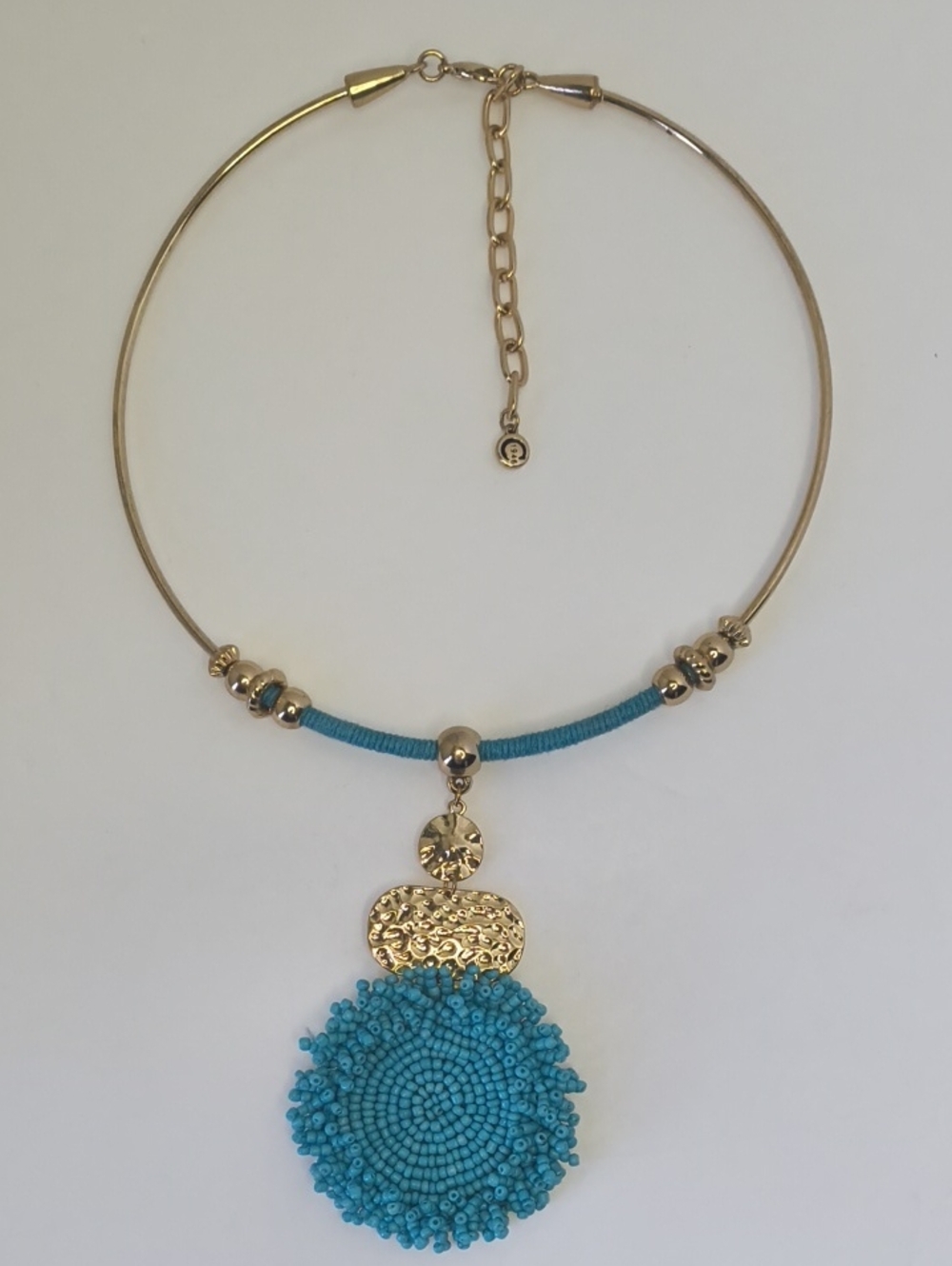 Gold-Tone Necklace with Turquoise Beaded Pendant
